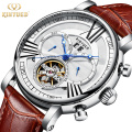 Kinyued J023 Fashion Leather Automatic Man Watches Tourbillon Calendar Chronograph Mechanical Watch